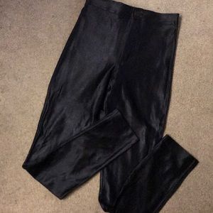 Black shiny stretchy high waisted jeggings